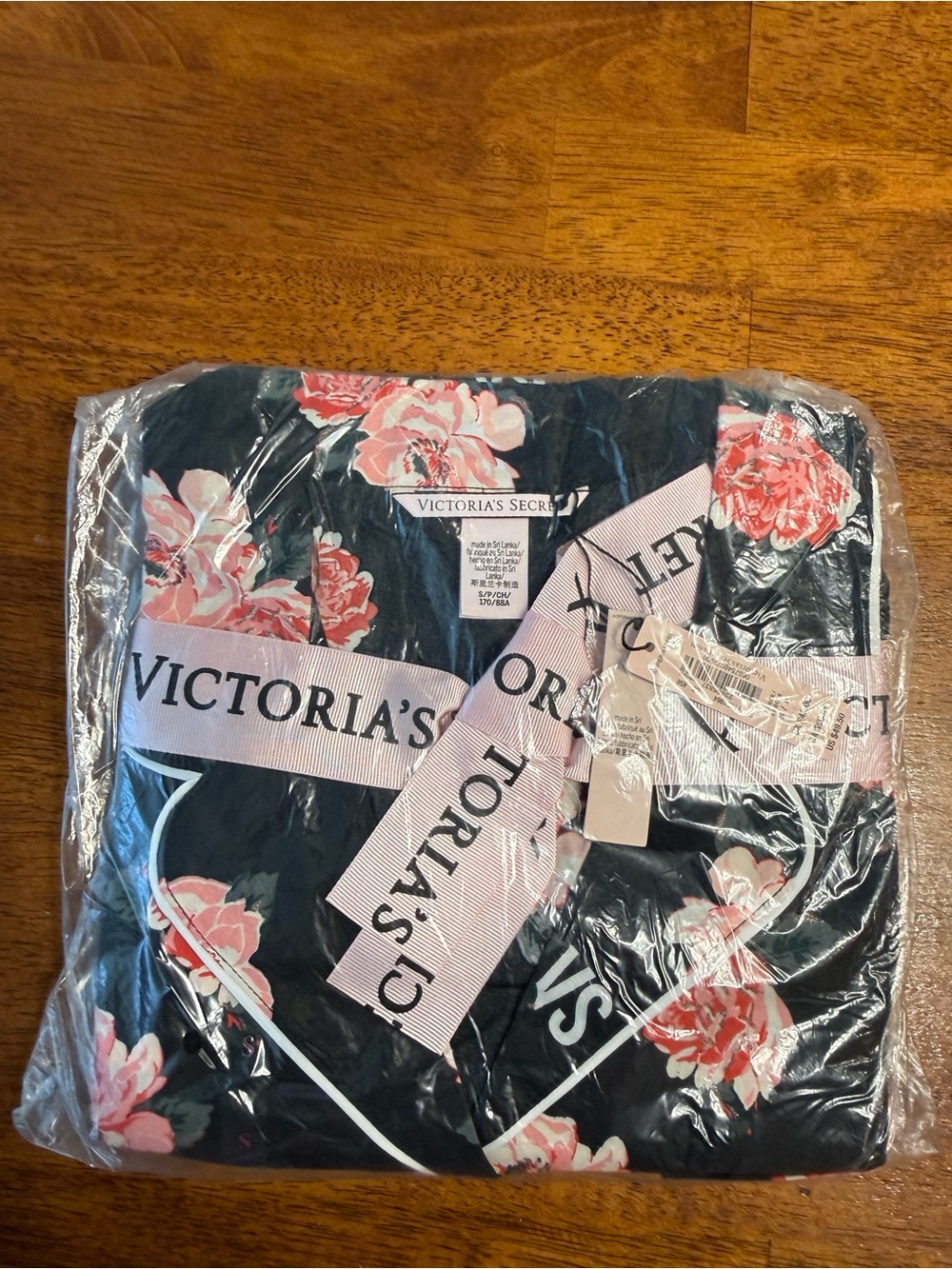 NWT Victoria's Secret Black Pink Floral Woven SS Boxer Pajama Set S Small